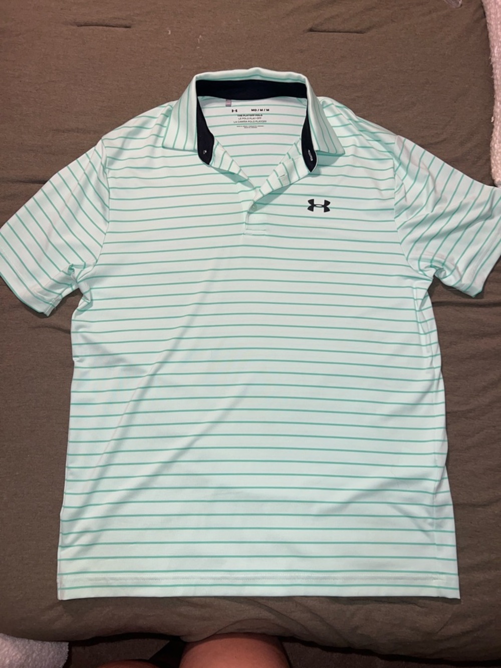 Under Armour Mint Green & White Striped Polo